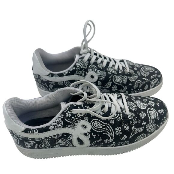 John Geiger GF-01 Lows Black and White Paisley Sneakers Size 13 - Picture 3 of 9